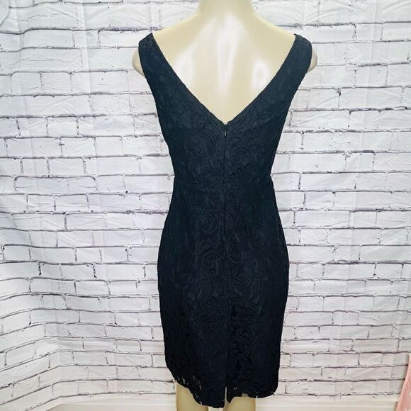 J. Crew Black Sleeveless Surplice Floral Leavers Lace Sara Mini Dress Size 4 - Picture 3 of 9